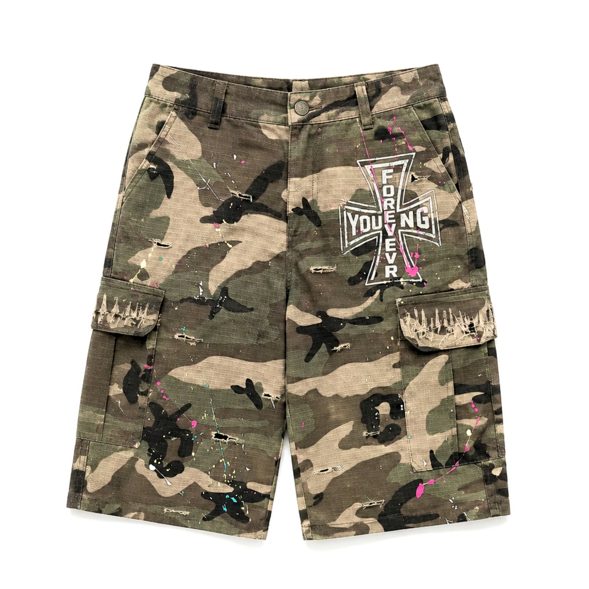 "PAINT SPLATTER" CAMO SHORTS
