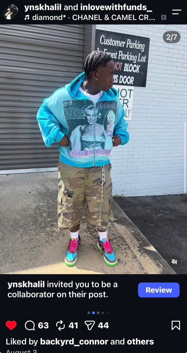 Customer wearing a blue ForeverYoung hoodie
