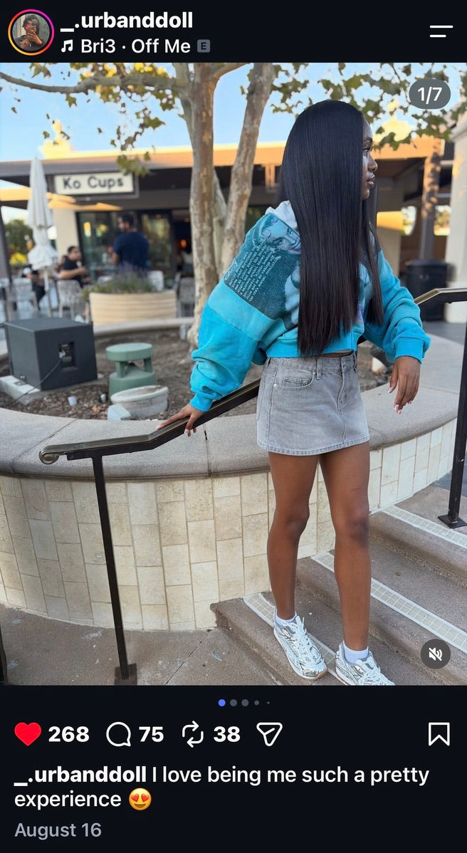 Customer wearing a blue ForeverYoung hoodie